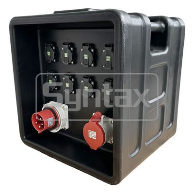 Syntax MD1 Three Phase 32A/5P HDPE Power Distribution Box IP67 Waterproof for Outdoor Events with UK 13A Sockets